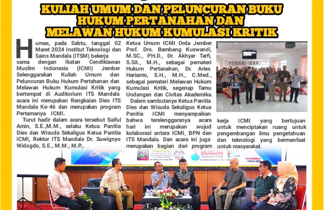 KULIAH UMUM DAN PELUNCURAN BUKU HUKUM PERTANAHAN DAN MELAWAN HUKUM KUMULASI KRITIK