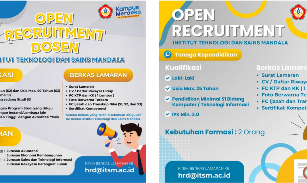 Open Recruitment  Dosen dan Tenaga Kependidikan di Institut Teknologi dan Sains Mandala Jember