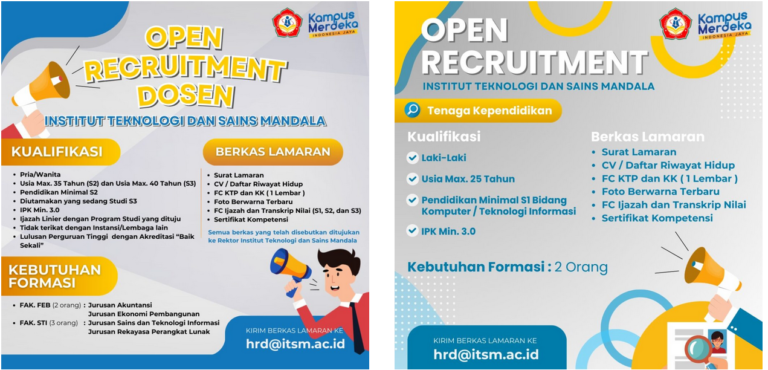 Open Recruitment  Dosen dan Tenaga Kependidikan di Institut Teknologi dan Sains Mandala Jember